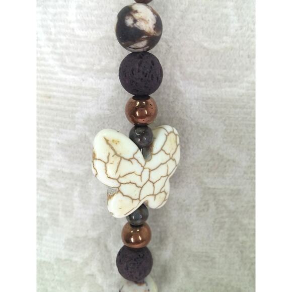 Artisan Butterfly Beaded Diffuser Keychain Earthy Gemstones Bag Charm Wood Heart - Picture 1 of 10